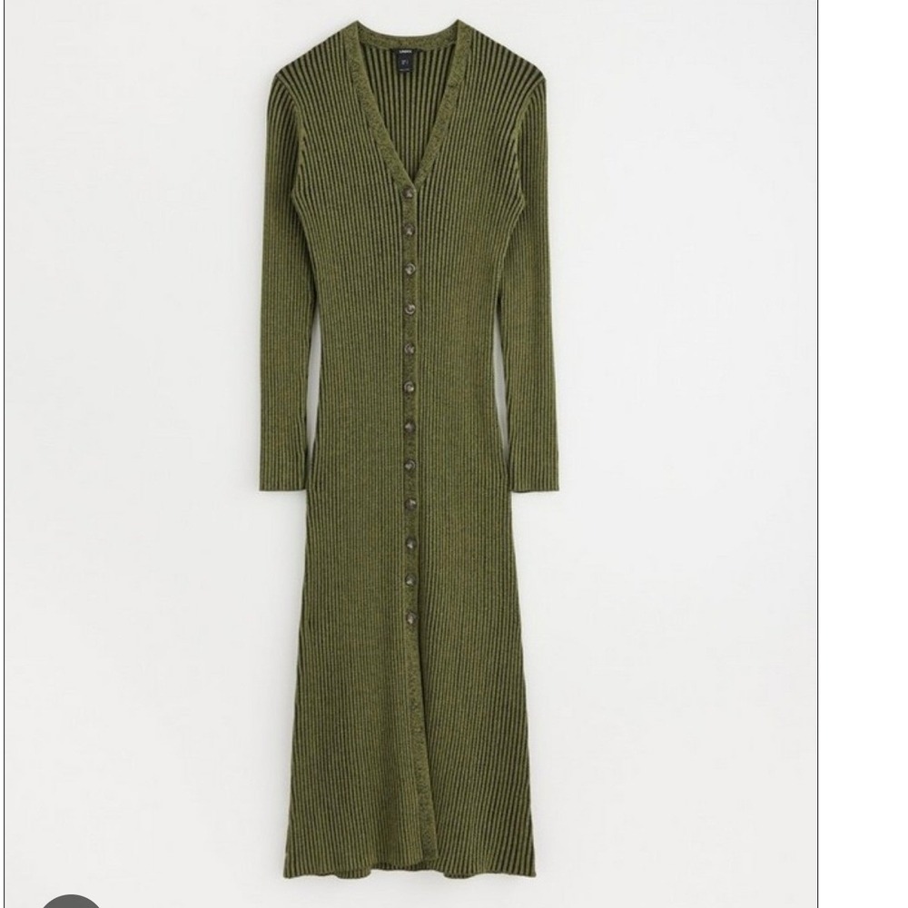 Lindex Women Olive Green Ribbed Knit Button Front Maxi Dress Size S NWT